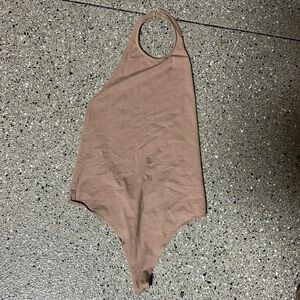high neck low back beige bodysuit